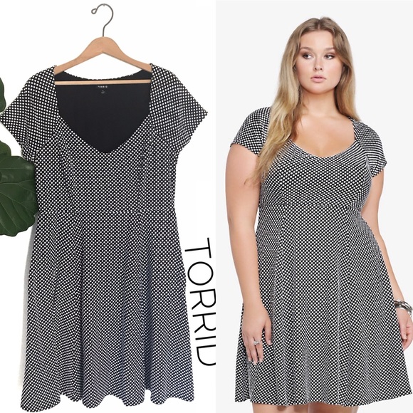 torrid Dresses & Skirts - Torrid Jacquard Black Polka Dot Skater Dress!